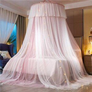 Princess Bed Canopy for Girls,Bed Canopy Curtain- Double Layer Sheer Mesh Dome